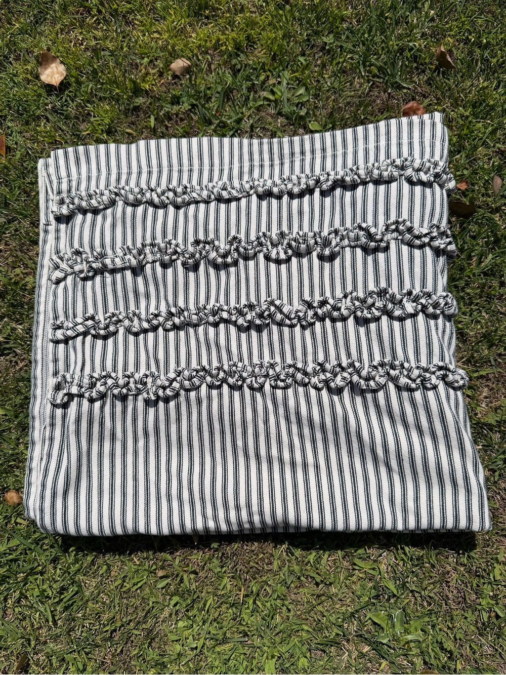 Pottery Barn Ticking Stripe Ruffle Shower Curtain Black White 100% Cotton 65x70